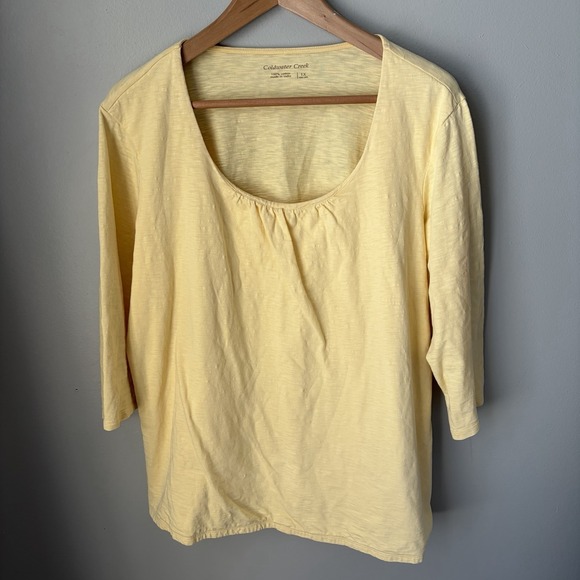 Coldwater Creek Tops - Coldwater Creek Womens Butter Yellow 3/4 Sleeve Round Neck Pullover Blouse Sz 1X